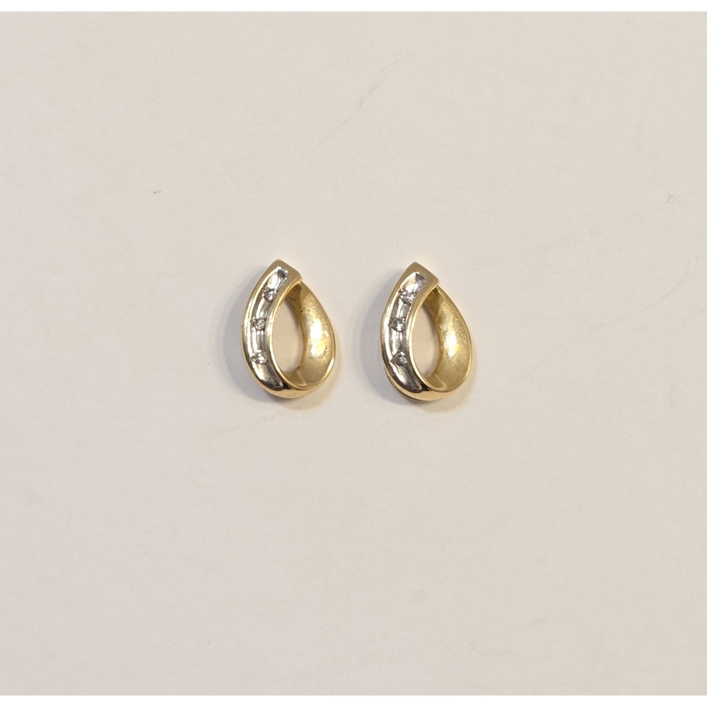 2 10k Yellow & White Gold Diamond Teardrop Slide Pendants